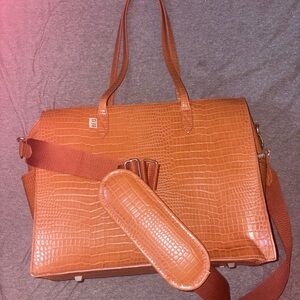 BÉIS Cognac Croc Large Work Tote Vegan Leather Laptop Bag